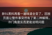 新91黑料再看一遍味道全变了，回放页面让整件事突然有了第二种解释，冷门角度反而更能说明问题