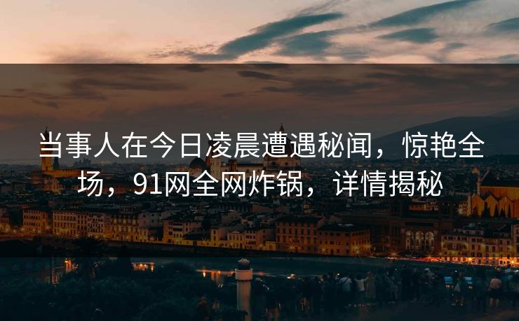 当事人在今日凌晨遭遇秘闻，惊艳全场，91网全网炸锅，详情揭秘